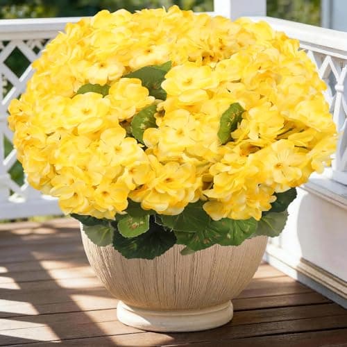 FULLMUSIC Artificial Flowers for Outdoor, UV Resistant Realistic Geranium Fake Flowers-Faux Flowers for Outdoor planters, Garden, Porch, Patio, Window Box Home Decor All Year Round (6, Yellow)