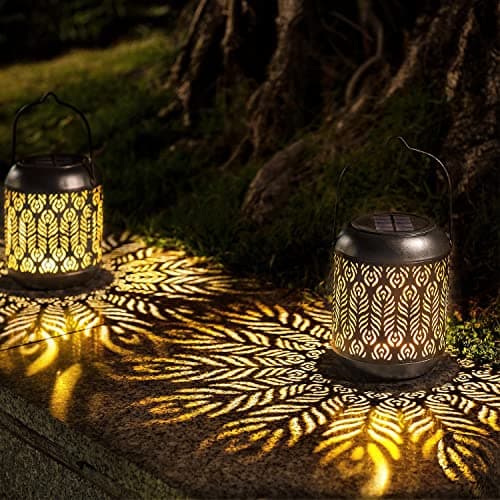 LeiDrail Solar Lantern Outdoor Hanging Lanterns Garden Metal Decorative Light Warm White LED Waterproof Landscape Lighting for Table Pathway Party Yard - 2 Pack - Thumbnail 6