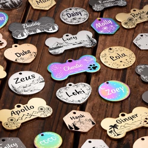 YEHANTI Dog Tags Personalized for Pets with Name Pattern Art Design - Engraved with Laser - Stainless Steel Cats Dogs ID Tags - Stylish Dog Collar Accessories (Round) - Thumbnail 4