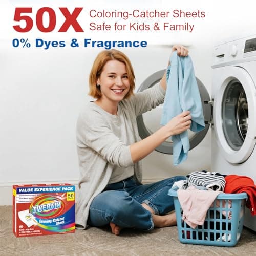 TIVERAIN 50 pcs Coloring-Catcher Sheet for Laundry,Color Grabbers Laundry Sheet,Allow Mixed Washes and Prevents Color Runs,Fragrance Free Color Absorber Sheets for Family No Fluorescent Agent - Thumbnail 6