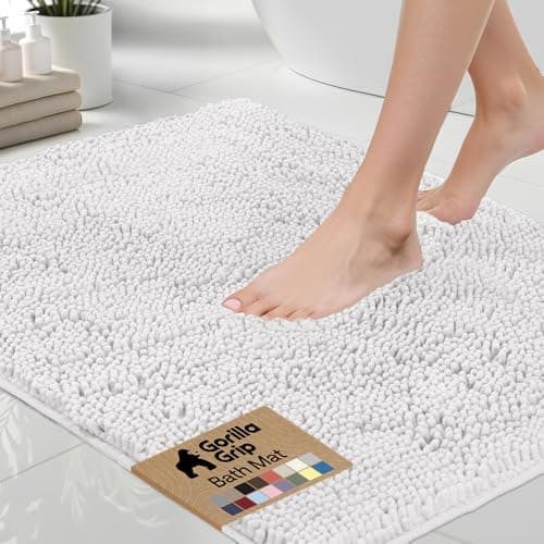 GORILLA GRIP Bath Rug Mat 60x17, Thick Soft Absorbent Chenille, Quick Dry Microfiber Mats, Rubber Backing Washable Shower Floor Rugs, Bathmat Runner, US Designed Bathroom Home Decor Accessories White