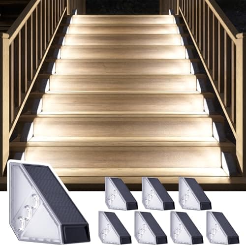 ROSHWEY Solar Step Lights for Outside Waterproof, 8 Pack Outdoor Deck Steps Lights, Triangle Solar Stair Light for Outside, Front Porch, Dock, Backyard, Path, Walkway, Patio Decor, Cool White