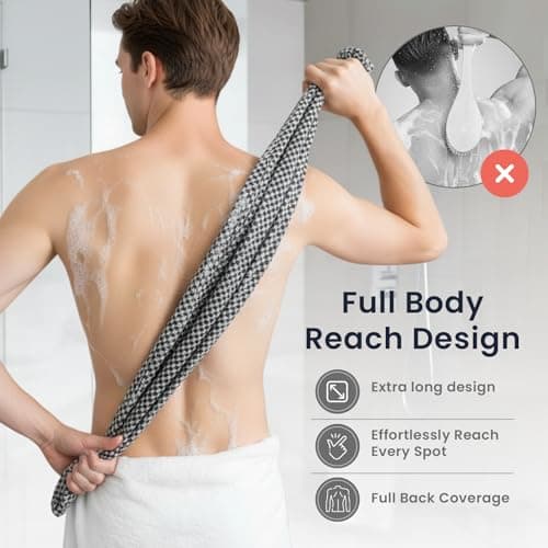 Vertaze Premium Japanese Exfoliating Shower Towel, Carbon Fiber Extra Rough Body Scrubber, Extra Long Back Washcloth for Men and Women, 2-in-1 face and Body Scrub for All Skin Types, Rip-Resistant - Thumbnail 5