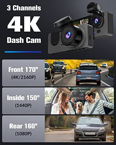 Dash Camera for Cars,4K Full UHD Car Camera Front Rear with 32GB Card,Built-in Super Night Vision,2.0'' IPS Screen,170°Wide Angle,WDR, 24H Parking Mode, Loop Recording. - Thumbnail 2