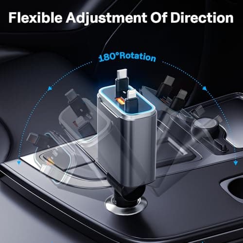 TOENNESEN Retractable Car Charger USB C 131W 4-in-1 Fast Charging with 2 Retractable Cables Car Phone Charger Adapter for iPhone 17 Pro Max 16 15 14 13 Fast Charge Car Accessories, Gifts for Men Women - Thumbnail 4