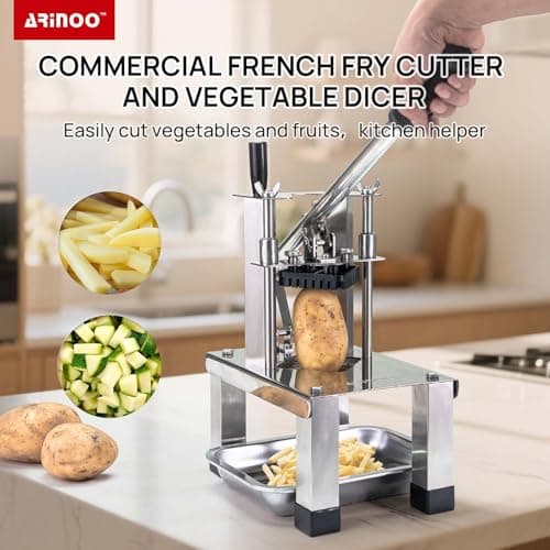 ARINOO Commercial French Fry Cutter and Vegetable Dicer with 3 Stainless Steel Blades – 3/8", 1/2", 1/4" – Heavy Duty Stainless Steel Potato Slicer for Home and Restaurant Use - Thumbnail 2