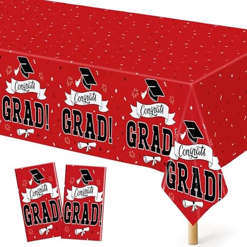 QZYL 2 PCS Graduation Tablecloth, 108" X 54" Red Graduation Table Decorations 2026, Disposable Plastic Tablecover for Grad Decor Party Supplies, Rectangle Table Cloths for Class 2026 Congrats Grad - Image 1