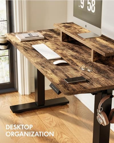 FLEXISPOT Standing Desk with Monitor Stand, 48 x 24 Inches One-Piece Electric Height Adjustable Computer Desk with Cup Holder for Home Office, Rustic - Thumbnail 2