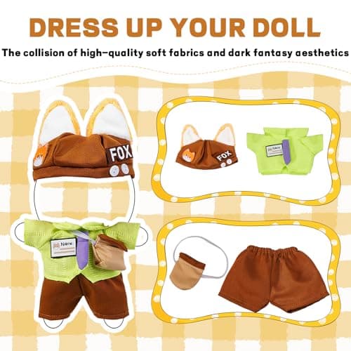 3PCS Fox Character Doll Costume Set Green Shirt and Tie Outfit for 15-17cm 4 Inch Blind Box Animal Dolls - Thumbnail 4