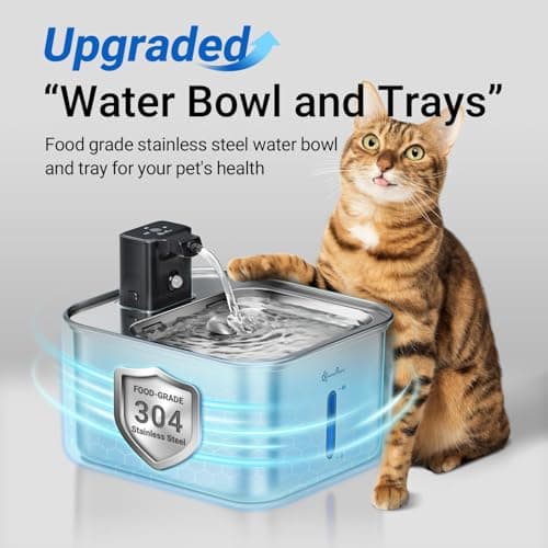 DownyPaws Cat Water Fountain Stainless Steel Wireless, 101 oz/3L FurSink Cordless Water Fountain for Cats, Battery Operated Cat Fountains for Drinking with Motion Sensor, Easy Clean, Metal - Thumbnail 2