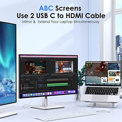 LENTION 10FT USB C to HDMI 2.0 Cable Cord 4K@60Hz,Thunderbolt 3/4 to HDMI Cable,USB-C Compatible 2025-2016 MacBook Pro 13/15/16,New iPad Pro/Mac Air/Surface, S8 to S23,iMac,Dell(CU707-3M,Sliver) - Thumbnail 3