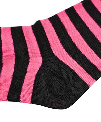 Bienvenu Women Stretch Striped Socks Knee High Stockings Long Arm Warmer Fingerless Mitten Gloves,Fuchsia - Thumbnail 4