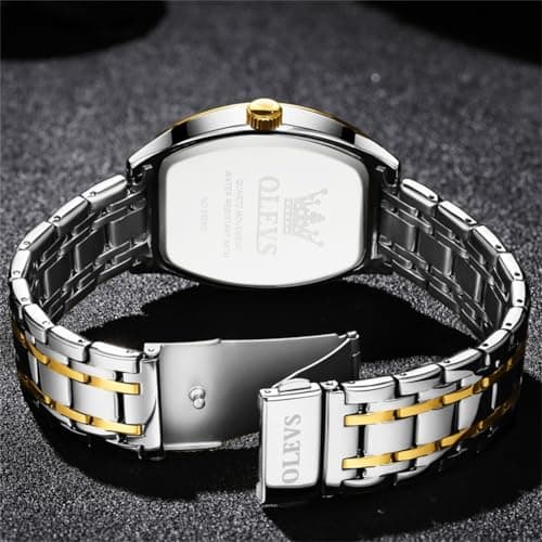 OLEVS Watches for Men Square Blue Face Silver and Gold Stainless Steel Dress Man Watch Luxury Two Toned Waterproof Wrist Watch Relojes para Hombres - Thumbnail 6