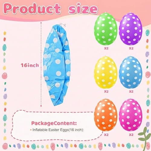 12 Pack 16 inch Inflatable Easter Eggs Decorations, Easter Blow Up Yard Decorations Colorful Outdoor Ornaments for Garden Lawn Spring Party Supplies & Egg Hunt Games - Thumbnail 3