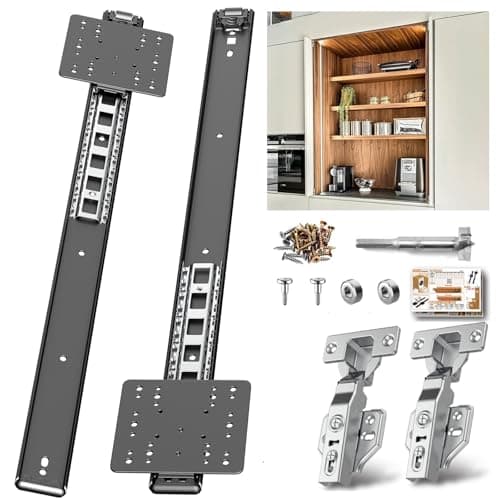 Loodmeo 22" Hidden Cabinet Door Slide,48lb Capacity Pro Kit with Forstner Bit & Soft-Close,for Hidden Cabinet Doors,Pocket Door Hardware for Kitchen, Pantry, Closet - Image 1