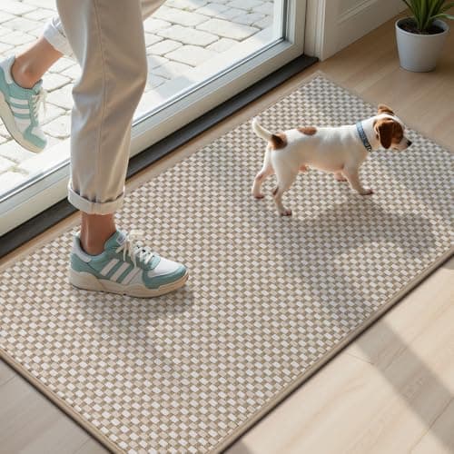 U'Artlines Door Mat 17"x29",Non Slip Rubber Backing Floor Mats, Absorbent Dirt Resistant Low-Profile Doormats, Front Door Mat for Indoor Outdoor Entry, Patio, Porch Beige - Image 1
