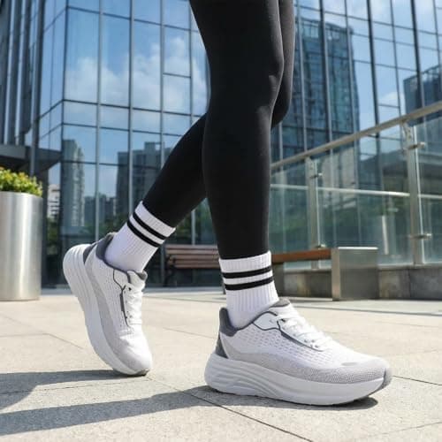 Wirpex Women's Wide Toe Box Walking Shoes–Non Slip Comfortable Cushioned Fashion Sneakers for Bunions Lightweight Zero Drop Tennis Running Shoe with Roomy Fit Grayish-White Size 9 - Thumbnail 3