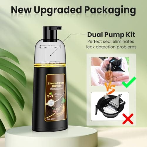JUANCHI Chestnut Brown Hair Dye Shampoo 3 in1, Chestnut Brown Shampoo Hair Dye for Gray Coverage, Natural Hair Color for Women Men, Herbal Formula, Ammonia-free, Lasts 30 Days, 500ml (16.90 oz) - Thumbnail 6