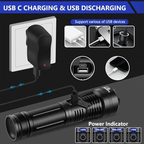 Esgofo Flashlights High Lumens 100000 Rechargeable, Super Bright Handheld LED Flash Light, Powerful Emergency Linternas, Waterproof, Long Lasting, for Hiking Camping Gift - Thumbnail 3