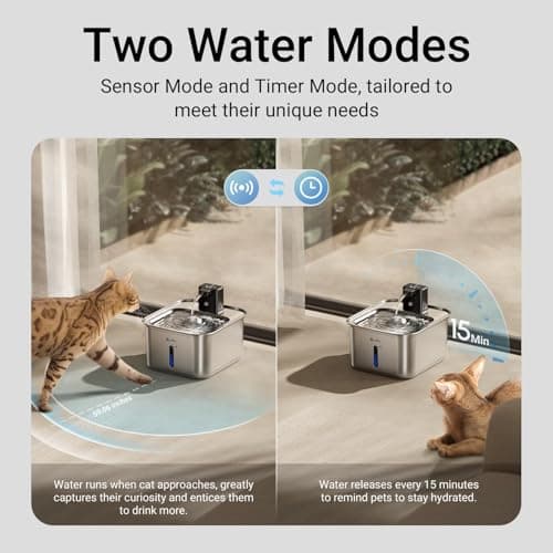 DownyPaws Cat Water Fountain Stainless Steel Wireless, 101 oz/3L FurSink Cordless Water Fountain for Cats, Battery Operated Cat Fountains for Drinking with Motion Sensor, Easy Clean, Metal - Thumbnail 4