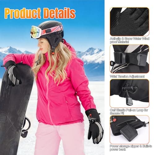 Starines Heated Gloves for Men Women 7.4V Battery Rechargeable Electric Heating Work Gloves Touchscreen Waterproof Hand Warmer for Christmas Winter Outdoor Ski Motorcycle Hiking Camping Hunting Gifts - Thumbnail 4