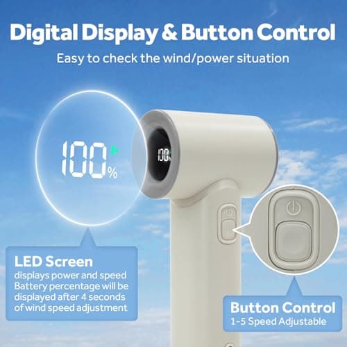 Portable Handheld Turbo Fan, 5 Gear Wind, LED Display, 4500mAh USB Rechargeable Hand Held Personal Fan, 15H Max Cooling Time, Suitable for Travel/Camping/Outdoor/Music Festival Summer Pocket Mini Fans - Thumbnail 6