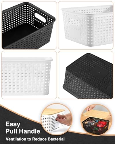 EOENVIVS 6 Pack Storage Bins with Bamboo Lids for Pantry Organization and Storage Containers for Shelves Drawers Desktop Closet Playroom Classroom Office Home,White - Thumbnail 4