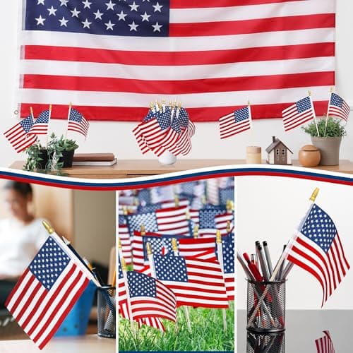12 Pcs Small American Flags on Stick, 6x4 In 4th of July Decorations, Mini 250 Anniversary USA Flag, Fourth of July American Handheld Flags for Veterans Day Memorial Day Supplies - Thumbnail 4
