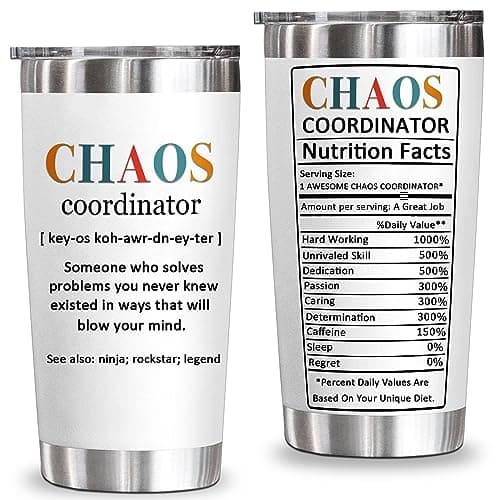 YXOTJHS Chaos Coordinator Tumbler, Chaos Coordinator Gifts for Women Boss Lady Coworker Manager Teacher Assistant Mom-Thank You Gift, Birthday Gifts for Women-20 Oz Stainless Steel Tumbler - Image 1