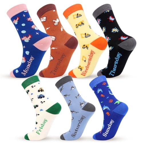DESKSA 7 Days of the Week Socks for Kids, Funny Cute Cartoon Weekly Socks Gifts for Teens & Friends, Birthday Gifts - Image 1