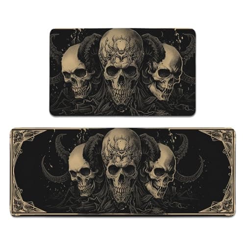YWZDS Gothic Skull Kitchen Rugs Set of 2 - Washable Non-Slip Faux Linen Floor Mats(17.7''x29.5''+17.7''x47'') - Kitchen Mats for Home Office Bedroom Bathroom Laundry (Black) - Image 1