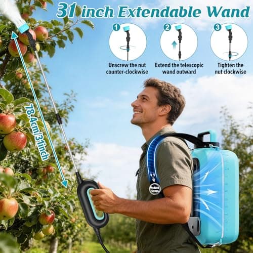 3.2Gal/12L Battery Powered Backpack Sprayer, 7.4V Electric Pump Sprayers with Digital Display, 2 Speeds & 5 Nozzles, USB Rechargeable, Adjustable Strap for Lawn, Garden, Farm, Cleaning (Light Blue) - Thumbnail 6