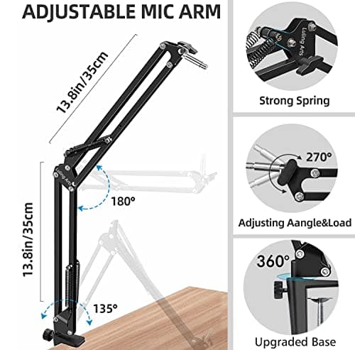 Microphone Stand for Blue Yeti, Quadcast Boom Arm Scissor Mic Stand with Windscreen and Double layered screen Pop Filter Heavy Duty Mic Boom Scissor Arm Stands, Broadcasting and Recording.Game - Thumbnail 5