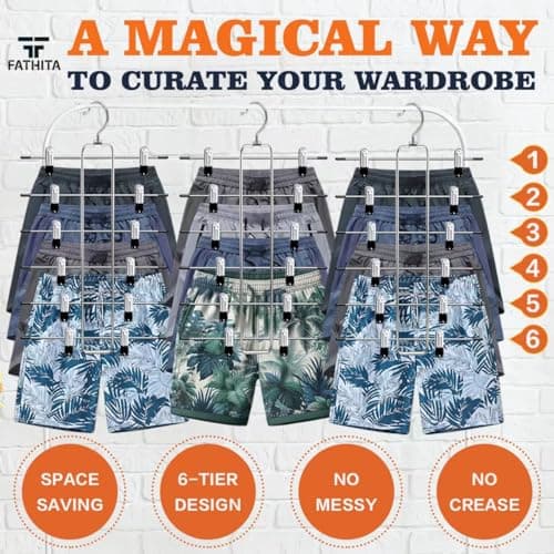 3 Pack Pants-Hangers-Space-Saving,6 Tier Skirt-Hangers with Clips for Closet-Organizers-and-Storage,Foldable Dorm-Room-Essentials-for-College-Students-Girls,Closet Organizer System Jean Yoga Hanger - Thumbnail 5