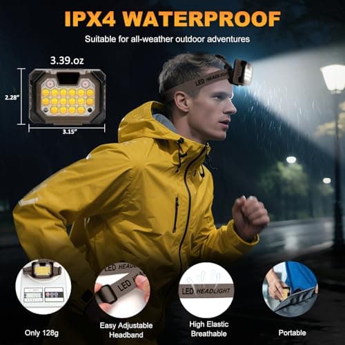 LED Headlamp Rechargeable Battery Powered Hard Hat 5 Light Mode 1000 Lumen Usb C Waterproof Bright Outdoor Camping Essential Fishing Gear Hiking Accessories Hunting Running Survival Power Outage Gifts - Thumbnail 6