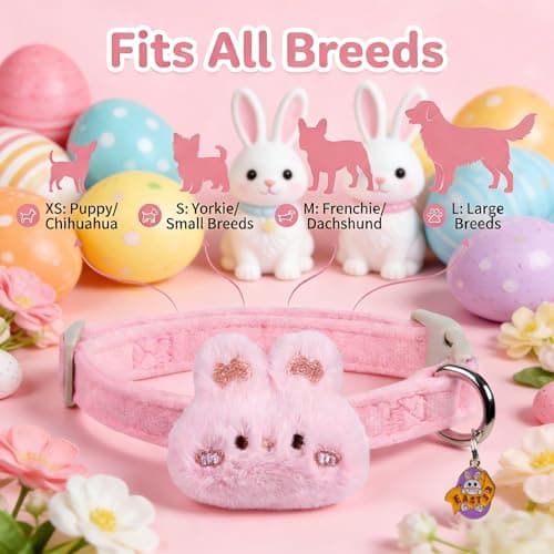 Cute Easter Dog Collar for Puppy Small Medium Large Dogs with Removable Bunny/Rabbit, Pink Girl Dog Collar for Easter, Birthday, Wedding, Daily Wear and Photoshoots (Easter, S: for Small Dog) - Thumbnail 4
