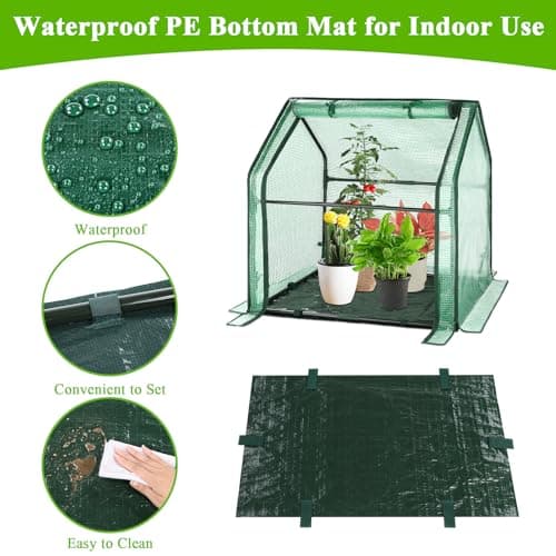 U'Artlines Portable Mini Greenhouse Small Green House with Waterproof Pad 36x18x33 Inch Plant Cover Tent for Garden Small Plants Indoor Outdoor, Green PE - Thumbnail 3