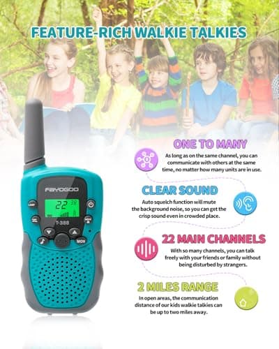 FAYOGOO Walkie Talkies for Kids Long Range 2 Miles, Rechargeable Kids Walkie Talkies 3 Pack with Flashlight, Toys Gifts for 3-12 Year Old Boys Girls, Christmas Birthday Gifts Ideas Present - Thumbnail 4