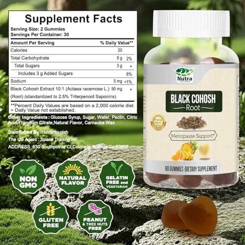 Black Cohosh Gummies for Menopause Hot Flashes - Natural Menopause Relief, Mood Swings & Hormonal Balance - Vegan-Free 60 Gummies - Thumbnail 2