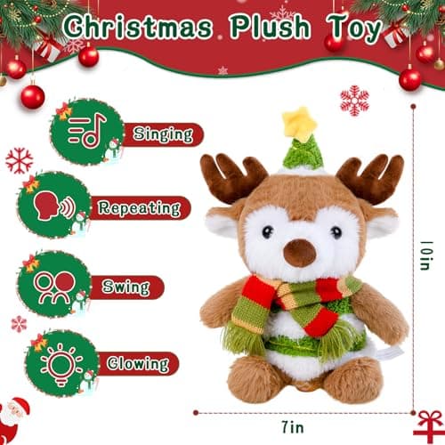 LLUKEME Reindeer Stuffed Animal Dancing Singing Plush with Music Light Voice Mimicking Function for Kids Adults Gifts - Thumbnail 3