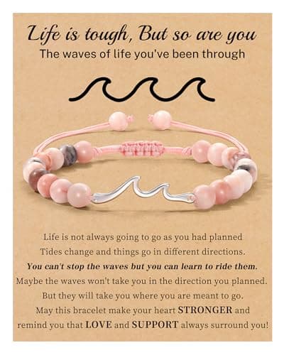 Wave Bracelet for Women, Inspirational Gifts for Women Natural Stone Beaded Bracelets Spiritual Get Well Soon Encouragement Gifts Life Is Tough Wave Jewelry Birthday Gift Ideas - Image 1