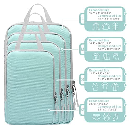 WOOMADA Compression Packing Cubes for Suitcases Travel Essentials 4 Set Expandable Travel Bags Organizer for Luggage(turquoise) - Thumbnail 4