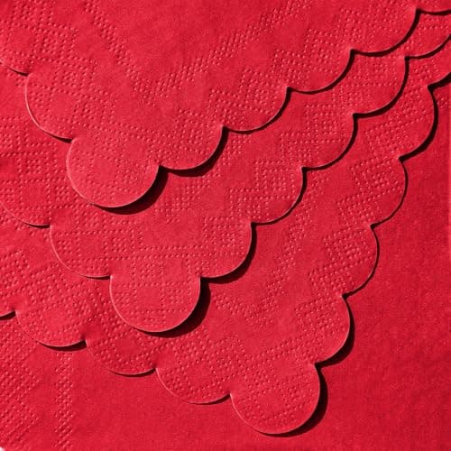 NatNarr 120 Pcs Cocktail Napkins Red Valentines Napkins Red Dessert Beverage Napkin Scalloped Paper Napkin for Birthday Wedding Graduation, 5 x 5 Inch - Thumbnail 3