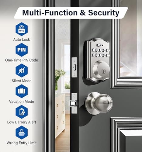 Keyless Entry Door Lock with 2 Knobs, Electronic Backlit Keypad Deadbolt with Handle Set, Auto Lock, One-time Codes, Smart Deadbolt for Front Door, Easy Installation (Satin Nickel) - Thumbnail 2