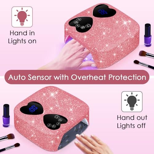 UV LED Nail Lamp Cordless, HUITINE 80W Rechargeable UV Light for Gel Nails with 5 Timers & Mirror Base, Professional Gel Light Dryer, Sparkling Rhinestones Curing Lamp for Salon & Home (Pink Diamond) - Thumbnail 6