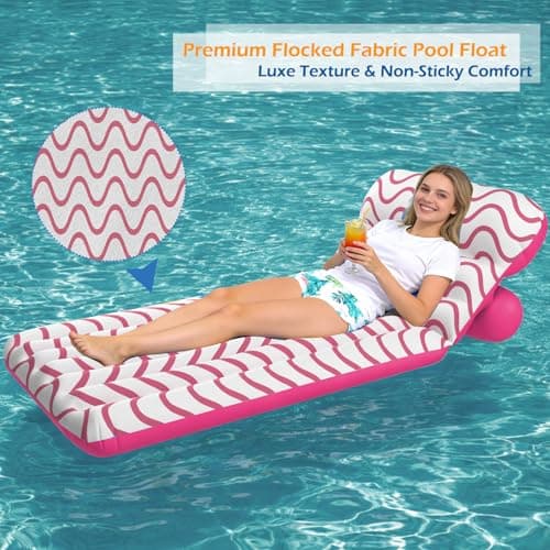 Jasonwell Inflatable Pool Float Adult - Ultra-Comfort Soft Fabric Pool Floaties Lounge Floats Floating Chair Raft with Adjustable Backrest Air Water Lounger Tanning Float for Pool Beach Party (Wave) - Thumbnail 5