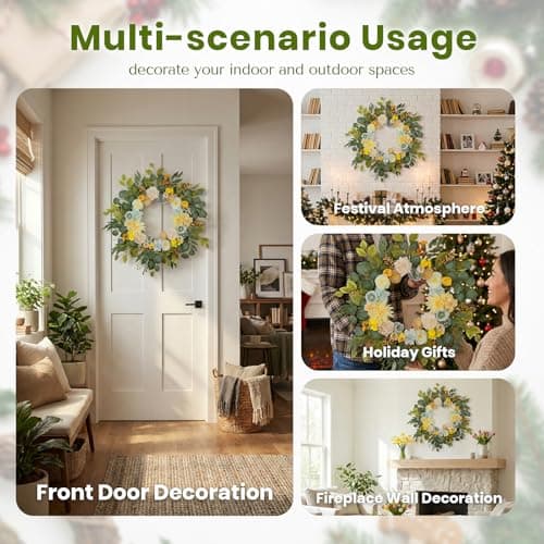 24Inch Spring&Sunmmer Wreath, Fade Resistant Outdoor Wreath for Front Door, Handmade Door Wreath with Artificial Flowers and Decorations for Window Fireplace Wall Porch - Thumbnail 6