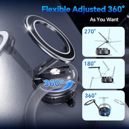 Poazork Car Phone Holder for Magsafe [78+LBS Strongest Suction & 2500gf Strongest Magnetic] 360° Adjustable Car Phone Mount.Portable Phone Holders for Car for iPhone 17，Black - Thumbnail 3