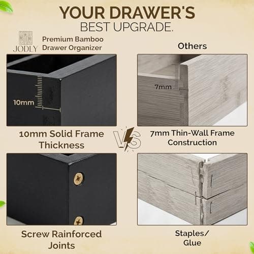 JODLY Bamboo Kitchen Utensil Drawer Organizer for Silverware | 100% Natural Expandable 14-20 Inch Kitchen Drawer Organizers for Utensils | Non-Slip Base | Screwed Joints for Long-Lasting Durability - Thumbnail 3