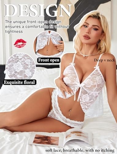 Avidlove Sexy Pajama Set for Women V-neck Bridal Lingerie Womens Pjs Lace Cami Pajama Set White S - Thumbnail 3